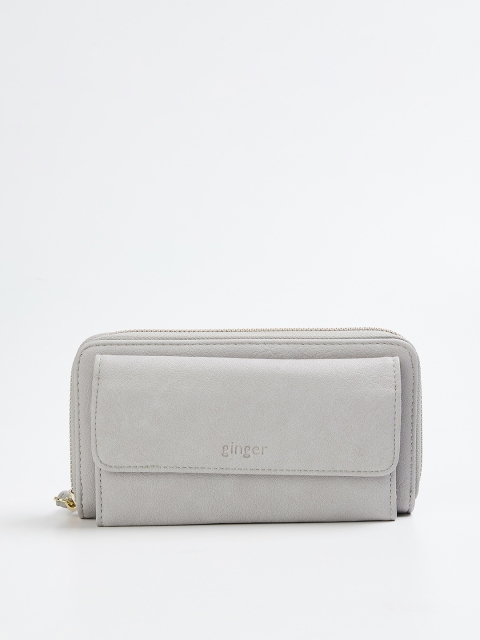 

Ginger by Lifestyle Women Gunmetal-Toned Solid Zip Around Wallet, Metallic