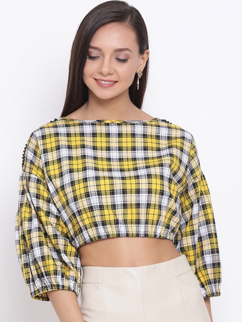 

ALL WAYS YOU Women Yellow Checked Blouson Top