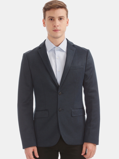 

AD By Arvind Men Navy Blue Solid Slim-Fit Single-Breasted Formal Blazer