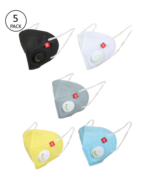 

Swiss Design Adults Pack Of 5 Blue 5-Ply Valved Anti-Pollution Reusable KN95 Masks, Multi