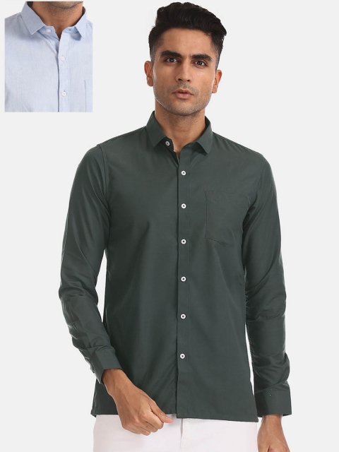 

Excalibur Men Pack Of 2 Blue & Green Regular Fit Solid Formal Shirt