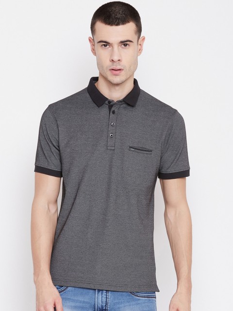 

Okane Men Charcoal Grey Solid Polo Collar T-shirt