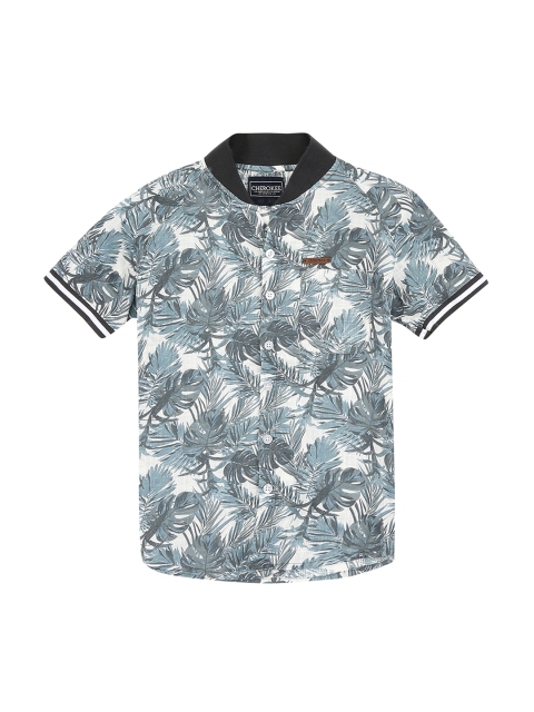 

Cherokee Boys Off-White & Blue Regular Fit Printed Casual Shirt