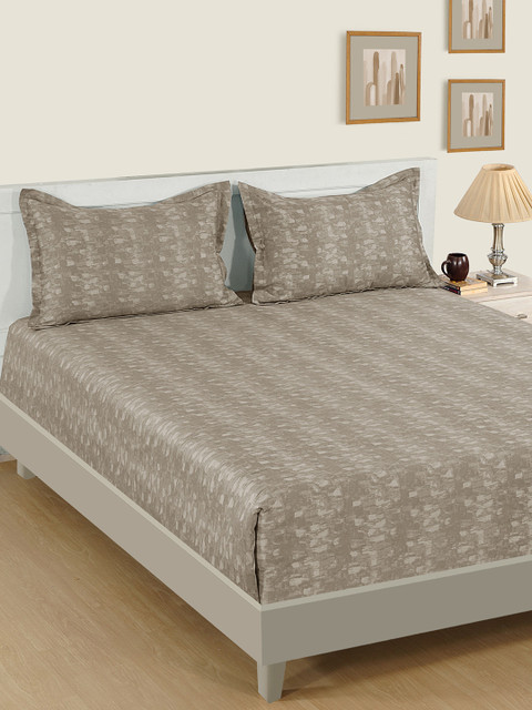 

SWAYAM Brown Abstract 600 TC Cotton 1 King Bedsheet with 2 Pillow Covers