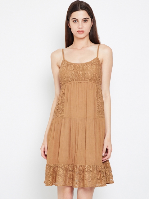 

Oxolloxo Women Brown Self Design Fit and Flare Dress