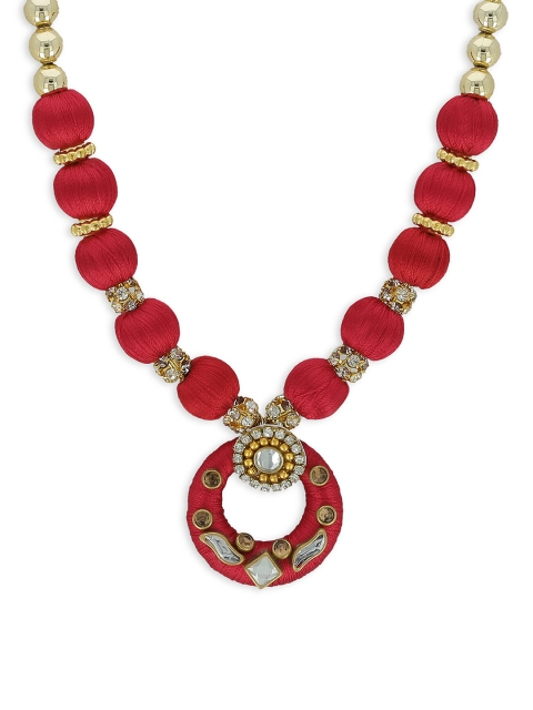 

AKSHARA Red & Gold-Toned Statement Silk Necklace