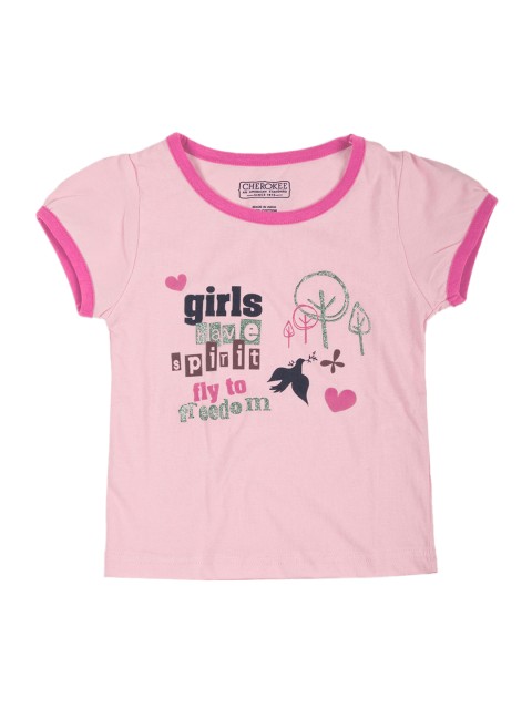 

Cherokee Girls Pink & Navy Blue Printed Round Neck T-shirt