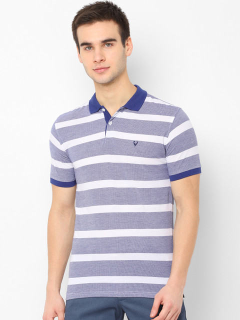 

Allen Solly Men Blue & White Striped Polo Collar T-shirt