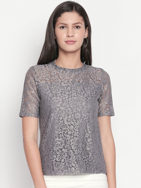 

Forever Glam by Pantaloons Women Grey Self Design Top