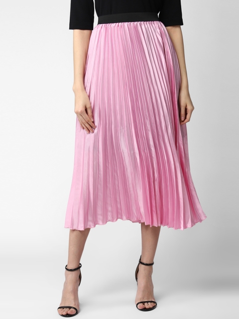 

StyleStone Women Pink Solid Pleated Flared Midi Skirt
