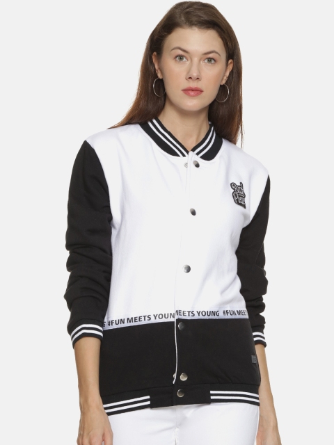 

Campus Sutra Women White & Navy Blue Colourblocked Sweatshirt
