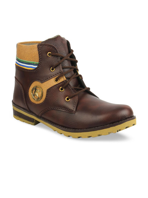 

Fashion Victim Men Brown Solid Leather High-Top Flat Boots
