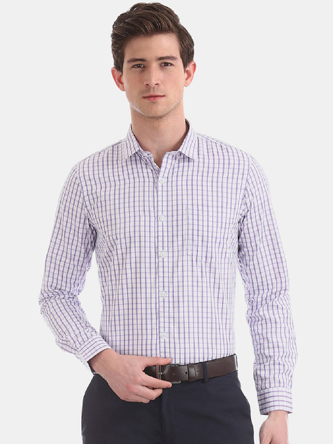

Excalibur Men Purple & White Regular Fit Checked Formal Shirt