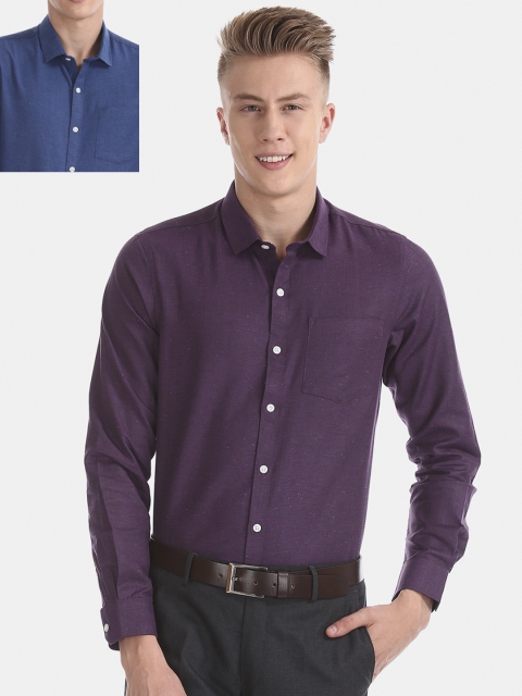 

Excalibur Men Pack Of 2 Purple & Blue Regular Fit Solid Formal Shirt