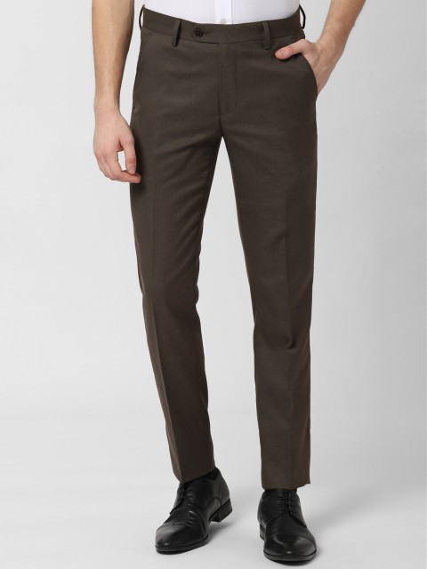 

Peter England Men Brown Slim Fit Self Design Formal Trousers