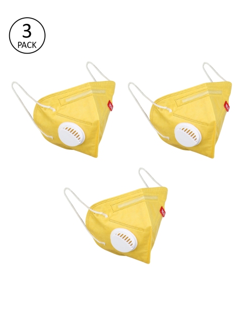 

Swiss Design Adults Pack Of 3 Yellow 5-Ply Valved Anti-Pollution Reusable KN95 Masks