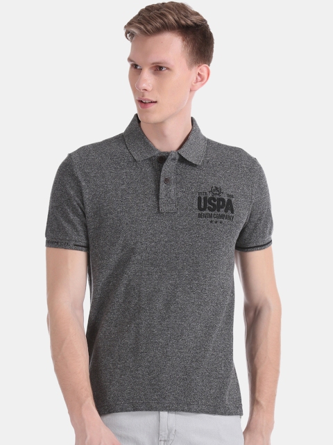 

U.S. Polo Assn. Denim Co. Men Grey Solid Polo Collar Pure Cotton T-shirt