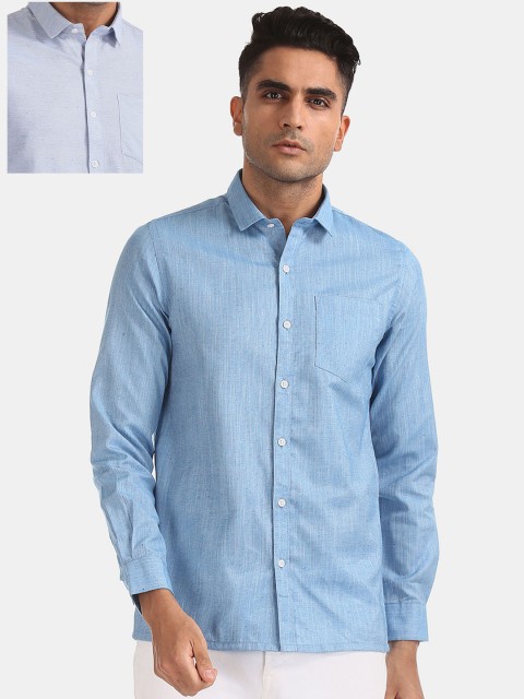 

Excalibur Men Pack Of 2 Blue Regular Fit Self Design Formal Shirt