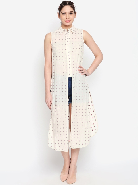 

Oxolloxo Women Off-White Printed Casual Longline Shirt