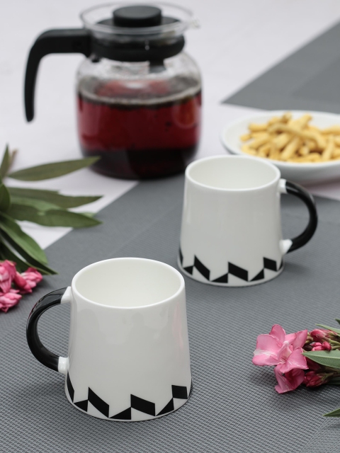

JCPL Set Of 6 White & Black Printed Porcelain Coffee Mugs