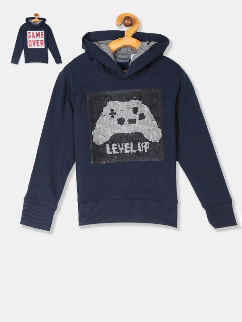 

The Childrens Place Boys Blue Solid Hooded Sweatshirt