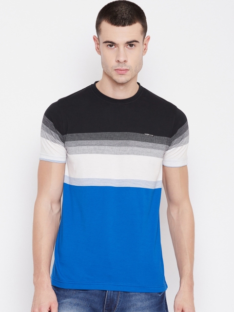 

Okane Men Blue Colourblocked Round Neck T-shirt