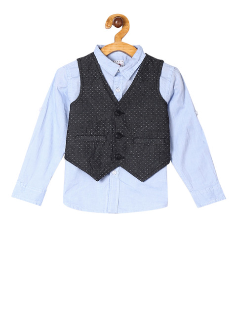 

Donuts Boys Blue & Black Regular Fit Solid Casual Shirt