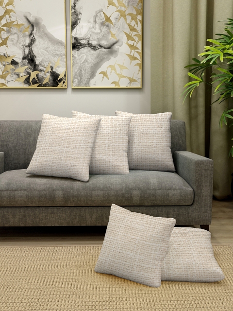 

KLOTTHE Off-White Set of 5 Self Design Square Cushion Covers