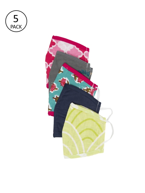 

Myshka Adults Pack Of 5 Printed 3-Ply Reusable Cloth Masks, Multi