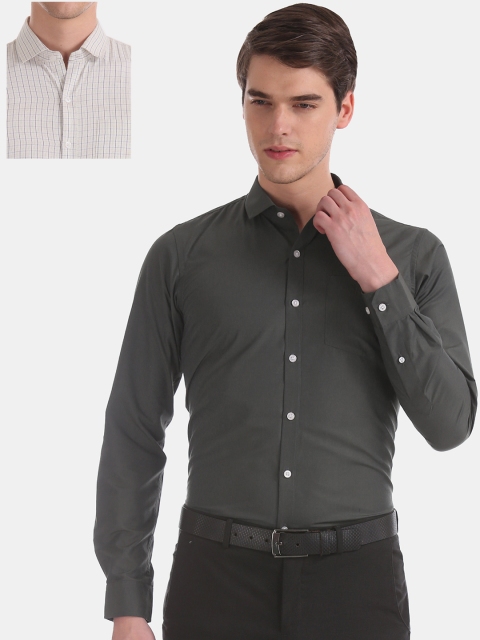 

Excalibur Men Pack Of 2 Green & White Regular Fit Checked Formal Shirt