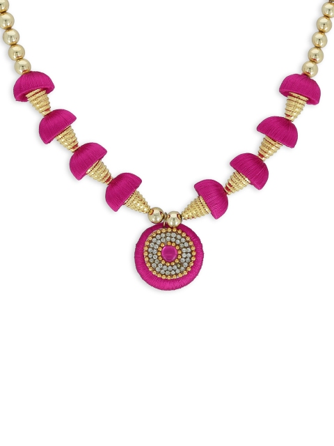 

AKSHARA Gold-Toned & Pink Handcrafted Beaded Necklace