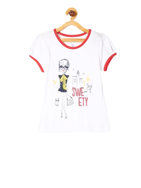 

Cherokee Girls White & Blue Printed Round Neck T-shirt