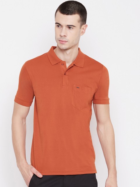 

Okane Men Orange Solid Polo Collar T-shirt