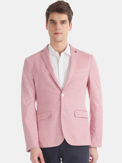 

AD By Arvind Men Pink Heathered Slim-Fit Single-Breasted Casual Blazer