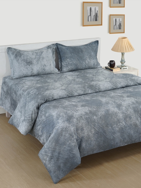 

SWAYAM Grey Abstract 600 TC Cotton 1 King Bedsheet with 2 Pillow Covers