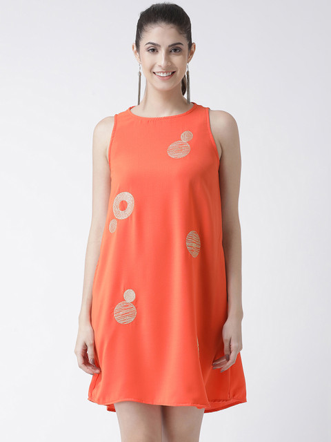 

SIAH Women Orange Embroidered A-Line Dress