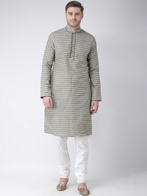 

Chitwan Mohan Men Green & White Woven Design Kurta with Churidar