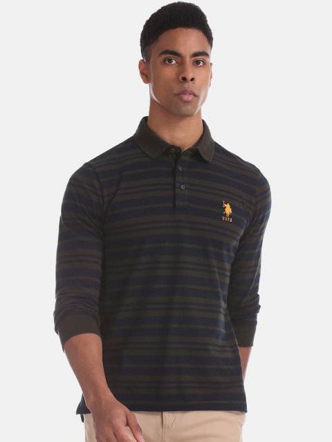 

U.S. Polo Assn. Men Green & Navy Blue Striped Polo Collar T-shirt