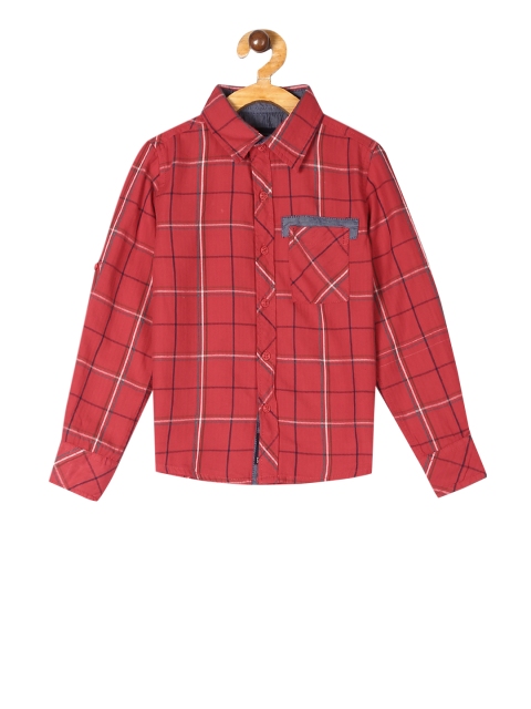 

Cherokee Boys Red Regular Fit Checked Casual Shirt