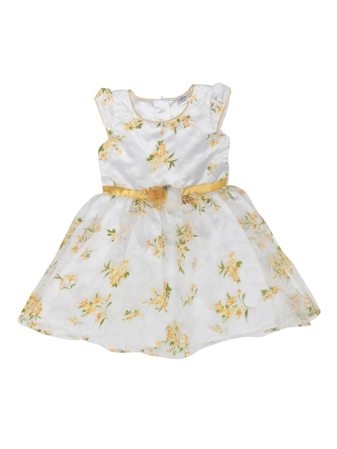 

Doodle Girls White & Yellow Floral Print Fit and Flare Dress