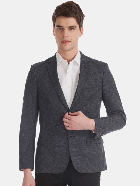 

AD By Arvind Men Navy Blue Solid Single-Breasted Formal Blazer