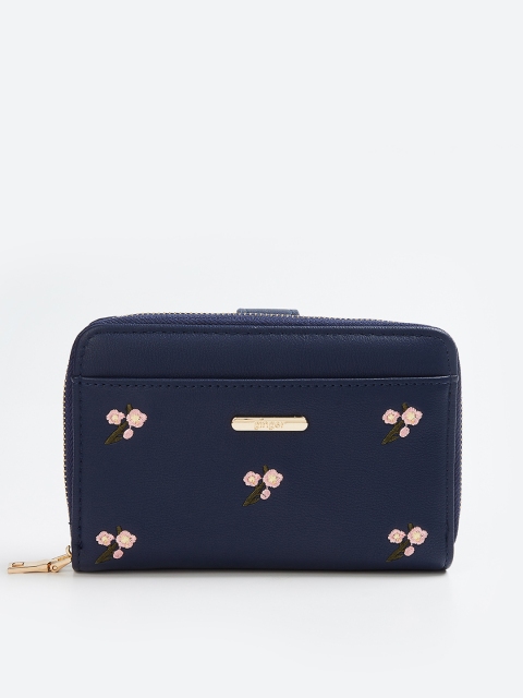 

Ginger by Lifestyle Women Navy Blue Self Design Zip Around Wallet