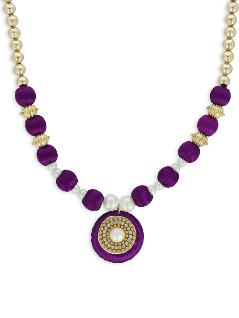 

AKSHARA Purple & Gold-Toned Statement Silk Necklace
