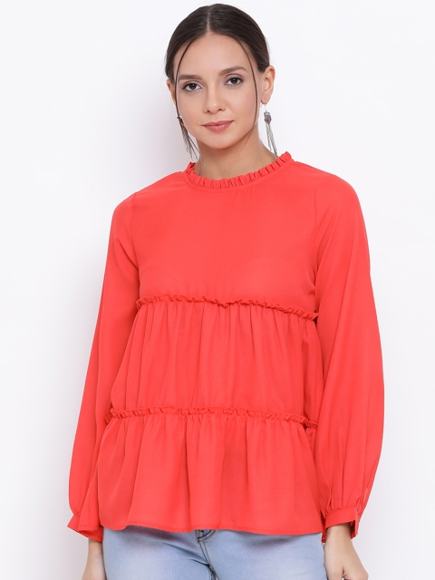 

ALL WAYS YOU Women Orange Solid Tiered Top
