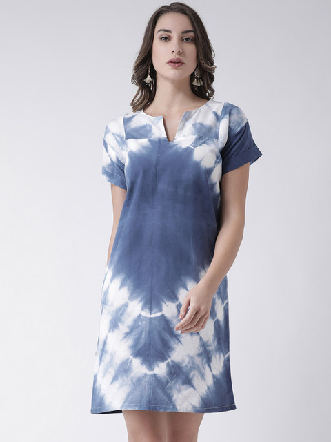 

SIAH Women Blue & White Dyed T-shirt Dress
