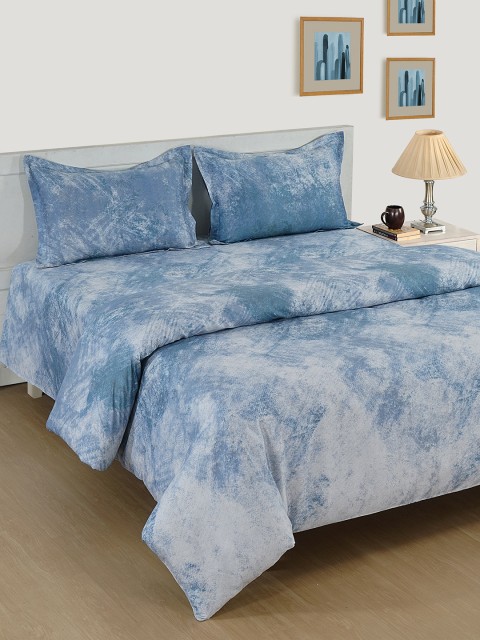

SWAYAM Blue & White Abstract 600 TC Cotton 1 King Bedsheet with 2 Pillow Covers