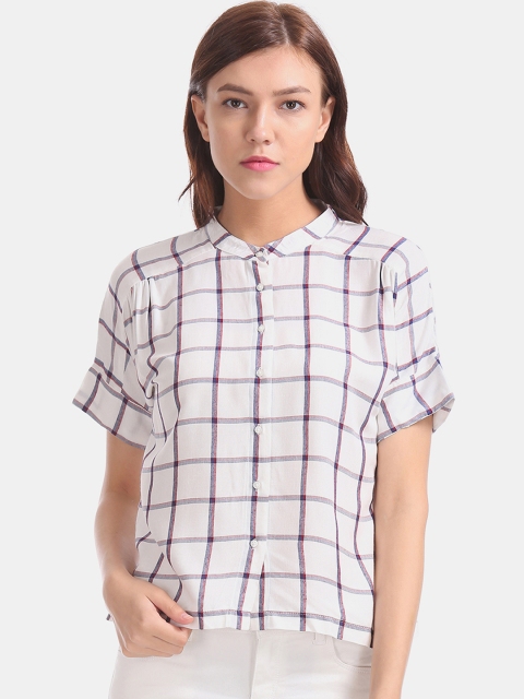 

Cherokee Women White & Blue Regular Fit Checked Casual Shirt