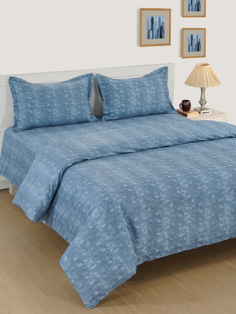 

SWAYAM Blue Abstract 600 TC Cotton 1 King Bedsheet with 2 Pillow Covers