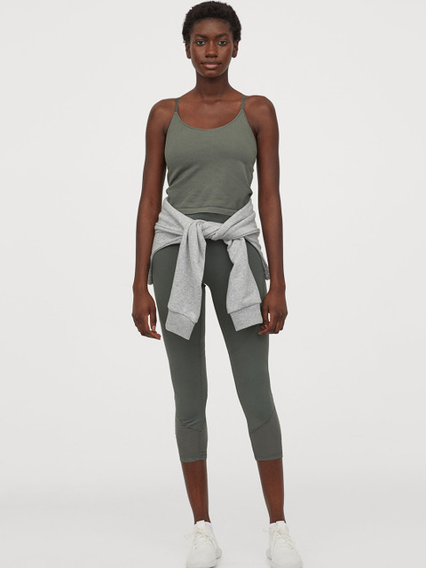 

H&M Women Olive Green Cropped Running Tights