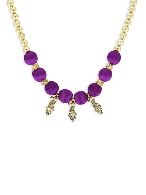 

AKSHARA Gold-Toned & Purple Handcrafted Beaded Necklace